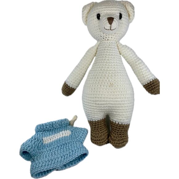 Polar Bear Hallmark Knit Handmade 12" Boy White with Blue Sweater in Gift Box - Picture 4 of 8
